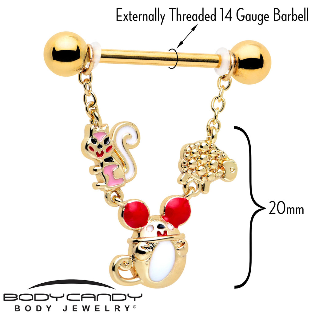BodyCandy 14G 9/16 Gold Tone Mouse Sheep Squirrel Dangle Nipple Ring Set — lifestyle context