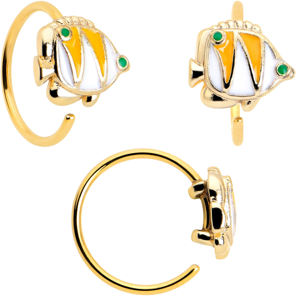 BodyCandy 20G 5/16 Gold Tone Tropical Fish Nose Hoop Set of 3 — detail close-up