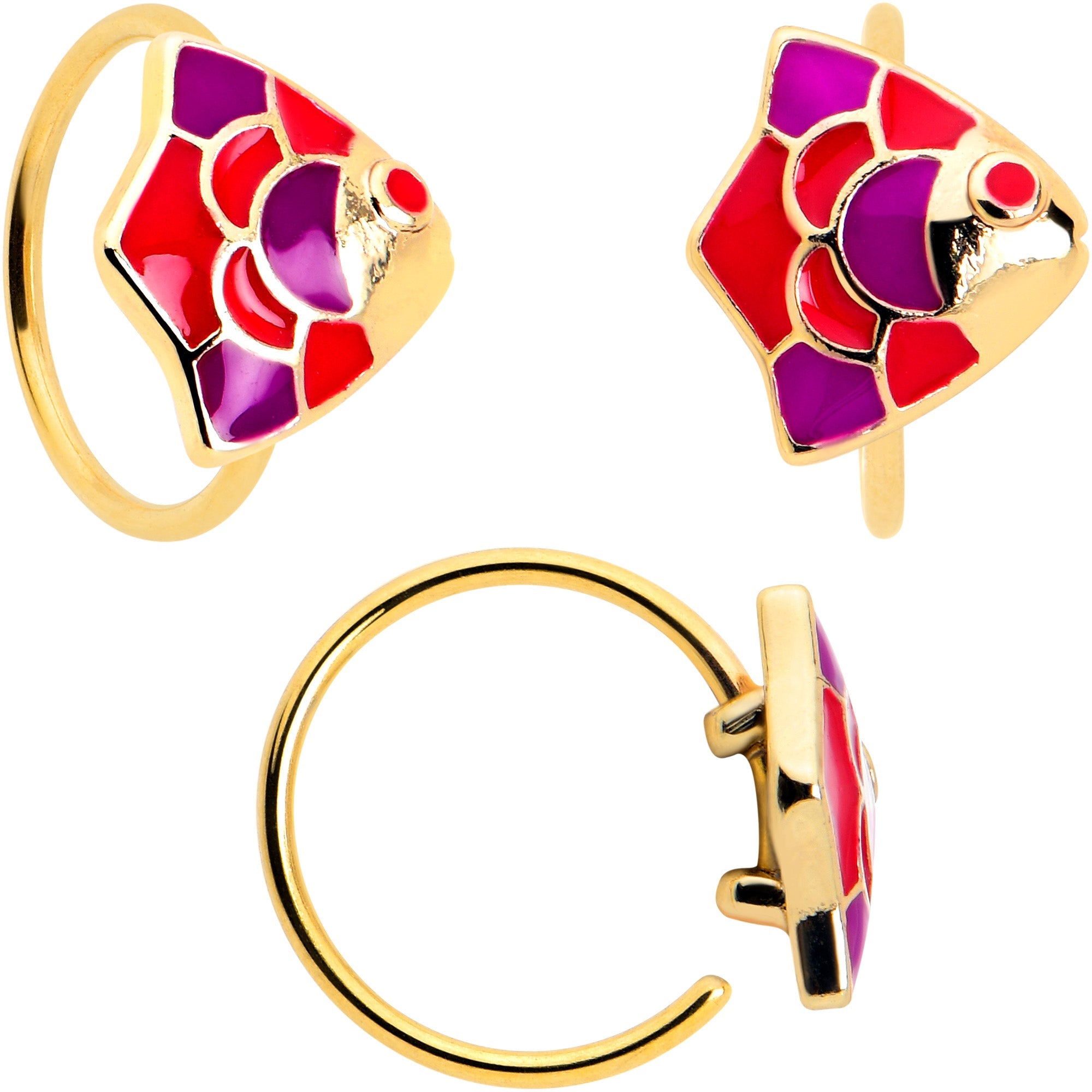 BodyCandy 20G 5/16 Gold Tone Tropical Fish Nose Hoop Set of 3 — lifestyle context