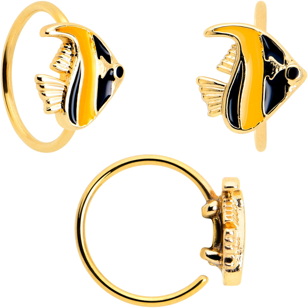 BodyCandy 20G 5/16 Gold Tone Tropical Fish Nose Hoop Set of 3 — side view