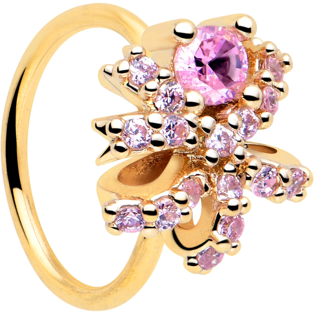 BodyCandy 20G 5/16 Pink CZ Gem Gold Tone Abstract Ribbon Nose Hoop — main product shot