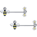 BodyCandy 14G 9/16 Yellow Clear CZ Gem Flower Bee Barbell Nipple Ring Set — main product shot