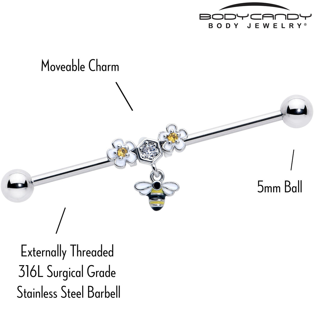 BodyCandy 14G Yellow CZ Gem Flower Bee Dangle Industrial Barbell 38mm — lifestyle context