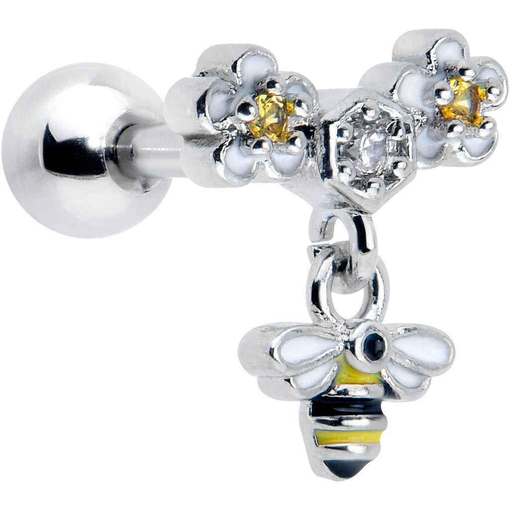 BodyCandy 16G 1/4 Yellow CZ Gem Flower Bee Dangle Cartilage Tragus Earring — main product shot