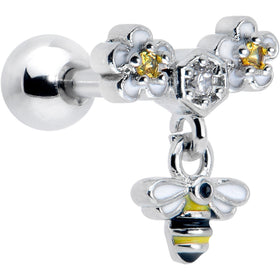 16G 1/4 Yellow CZ Gem Flower Bee Dangle Cartilage Tragus Earring