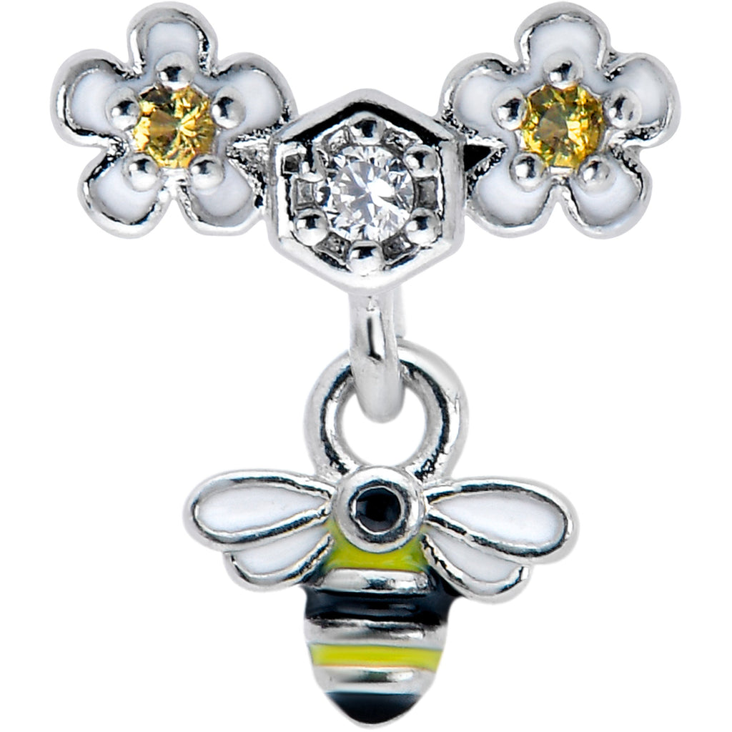 BodyCandy 16G 1/4 Yellow CZ Gem Flower Bee Dangle Cartilage Tragus Earring — detail close-up