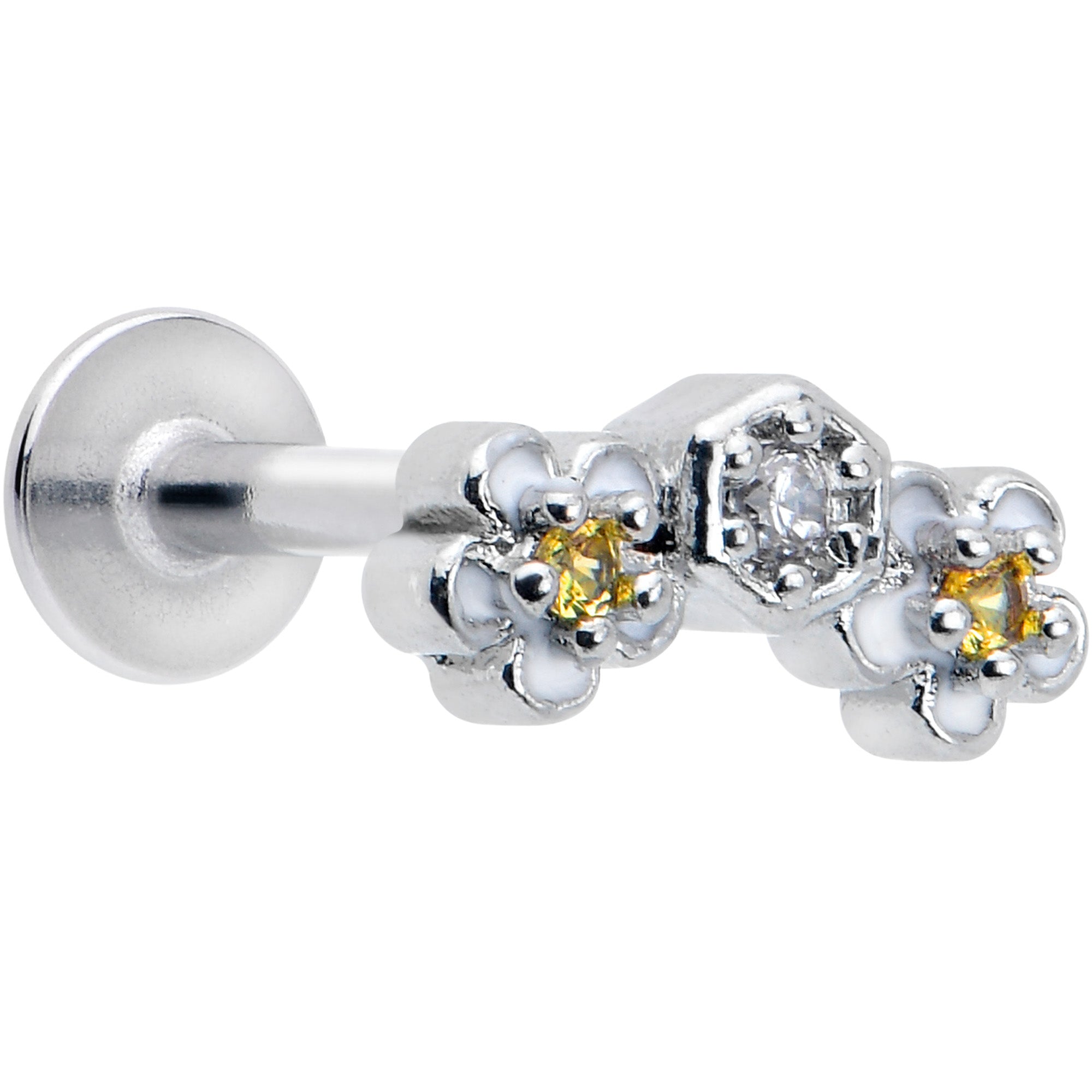 BodyCandy 16G 5/16 Yellow CZ Gem Honeycomb Flower Labret Monroe Tragus — main product shot