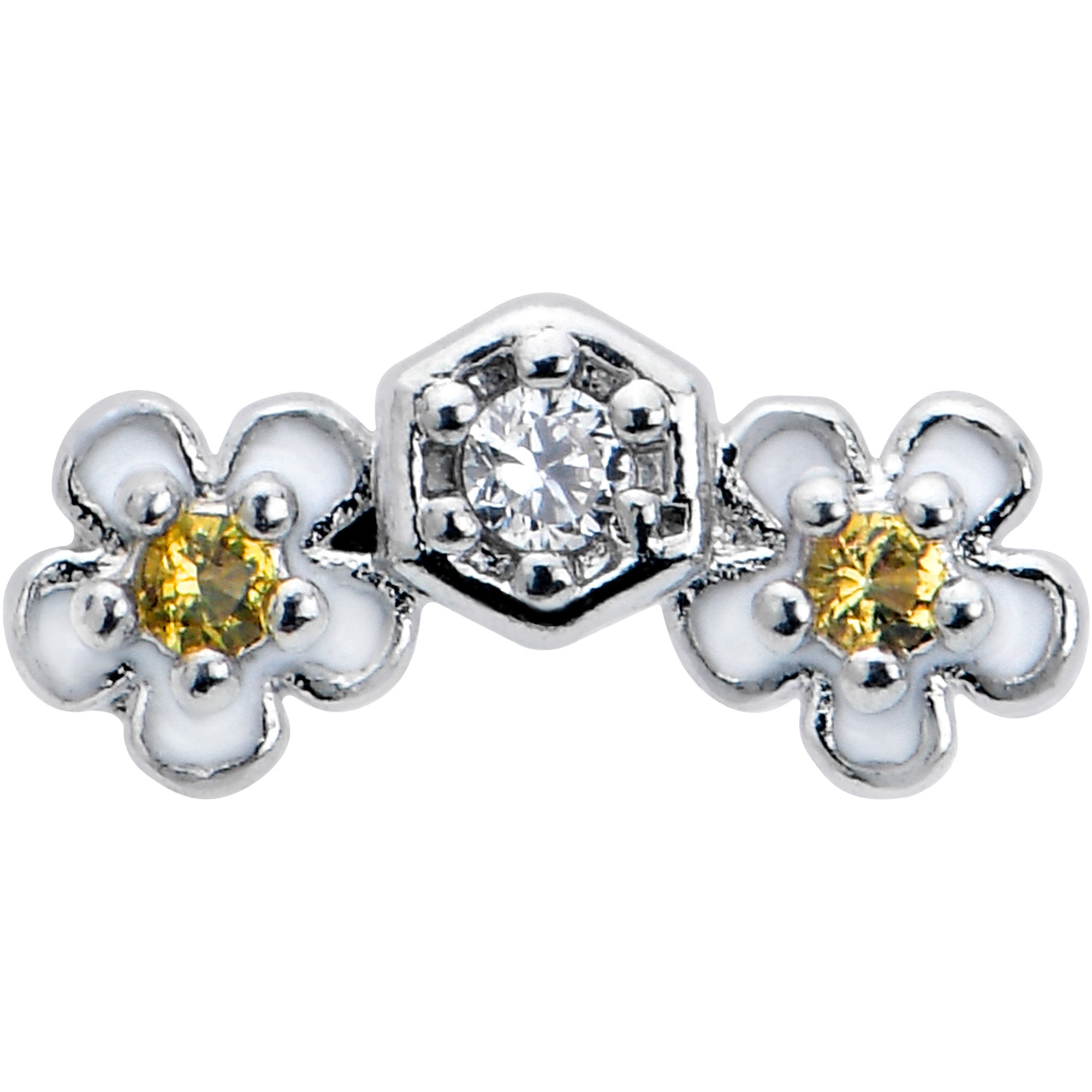 BodyCandy 16G 5/16 Yellow CZ Gem Honeycomb Flower Labret Monroe Tragus — detail close-up