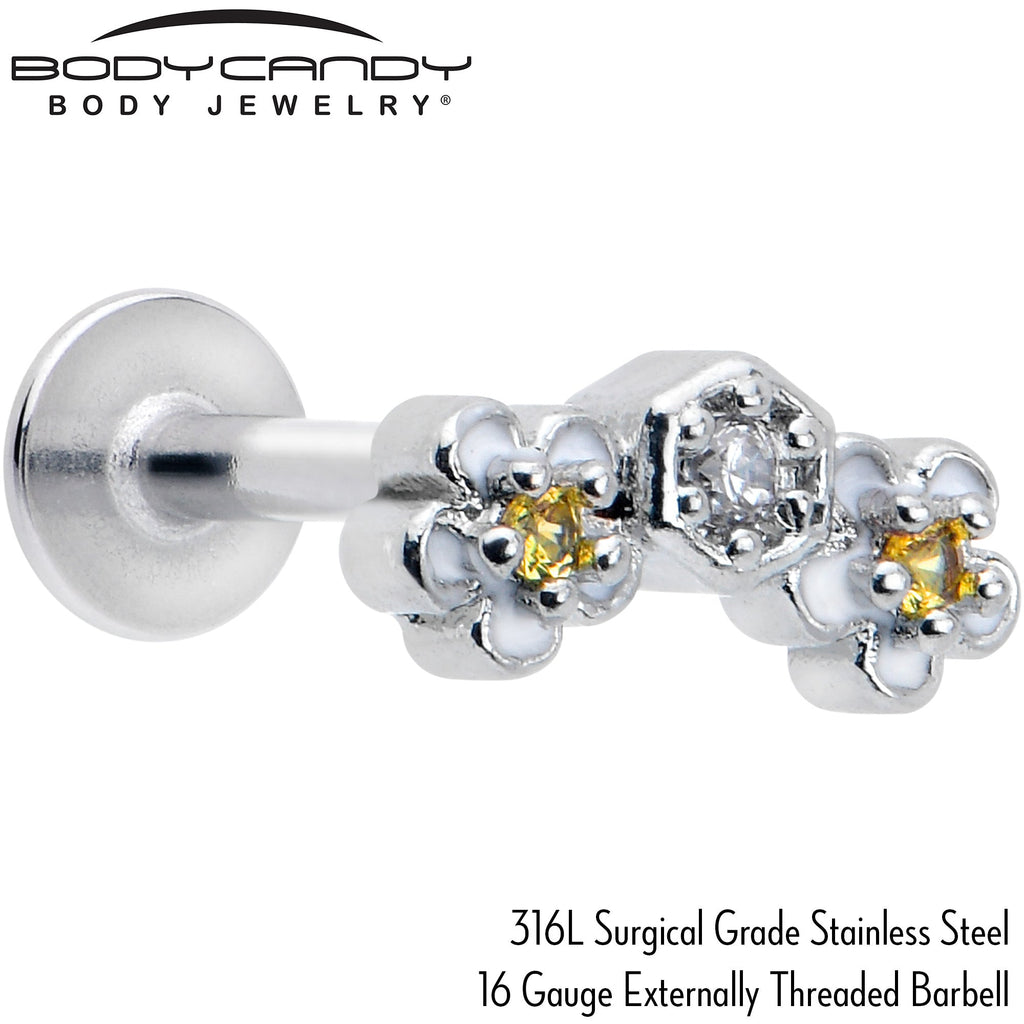 BodyCandy 16G 5/16 Yellow CZ Gem Honeycomb Flower Labret Monroe Tragus — side view