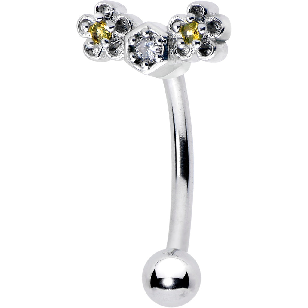 BodyCandy 16G 5/16 Yellow CZ Gem Flower Honeycomb Curved Eyebrow Ring — main product shot