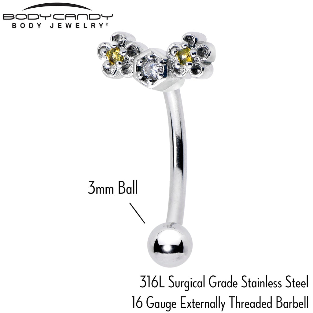 BodyCandy 16G 5/16 Yellow CZ Gem Flower Honeycomb Curved Eyebrow Ring — lifestyle context