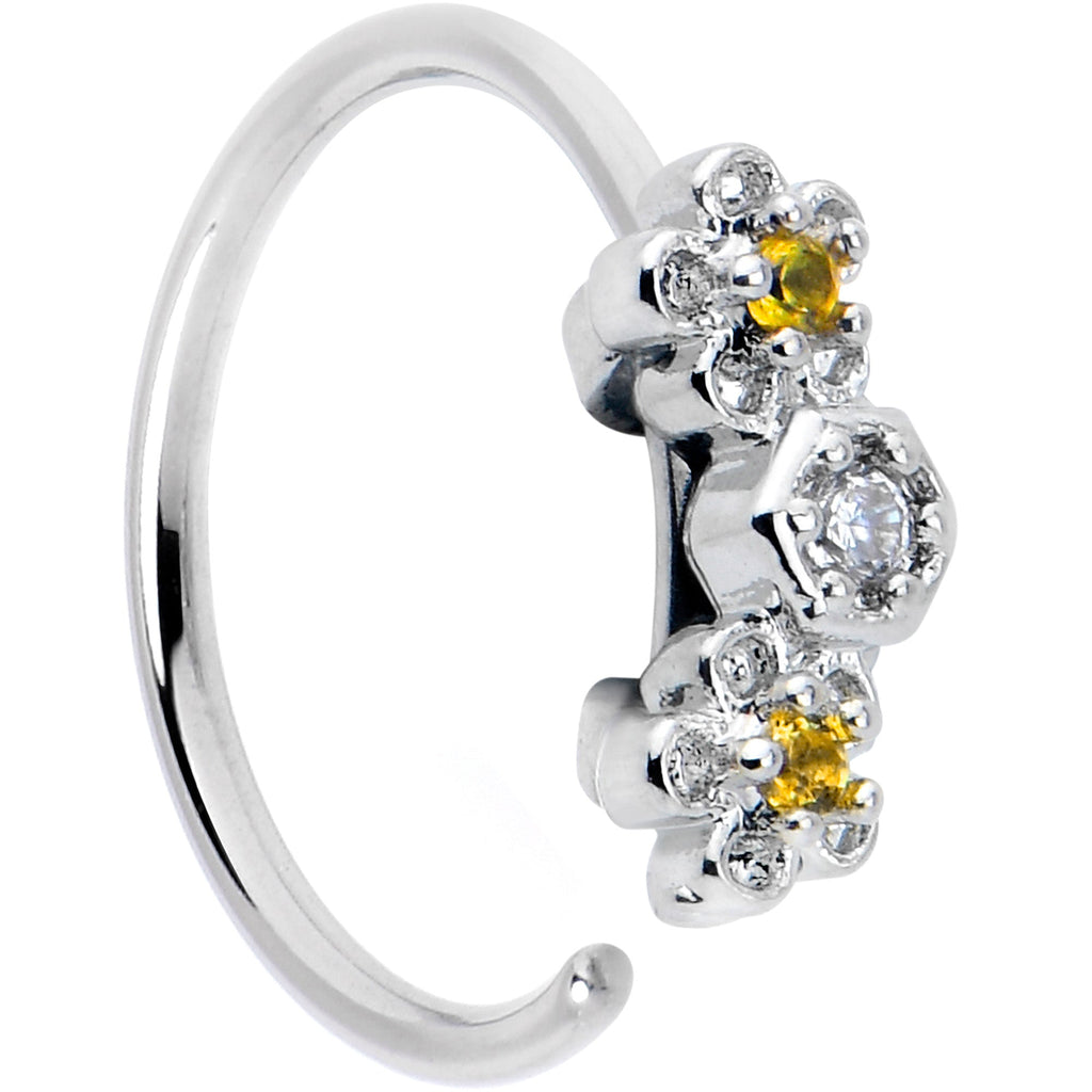 BodyCandy 20G 5/16 Yellow CZ Gem Flower Honeycomb Nose Hoop — main product shot