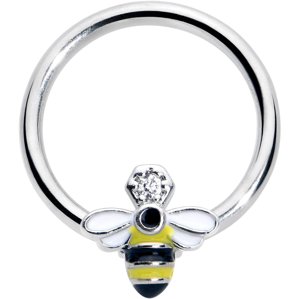 BodyCandy 16G 3/8 Clear CZ Gem Bee Sweet BCR Captive Ring — main product shot