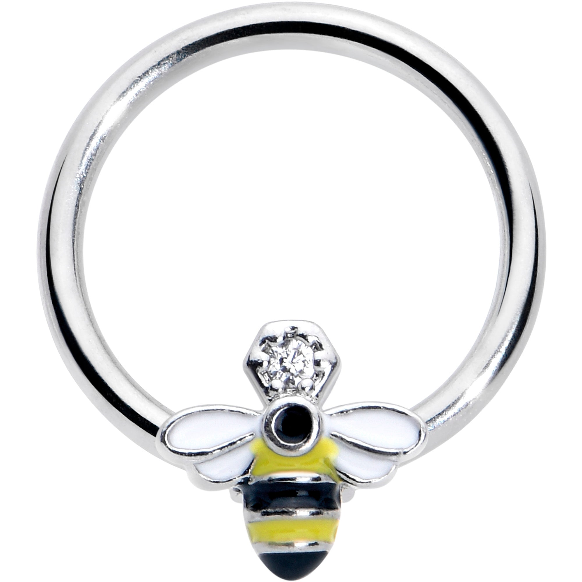 BodyCandy 16G 3/8 Clear CZ Gem Bee Sweet BCR Captive Ring — main product shot