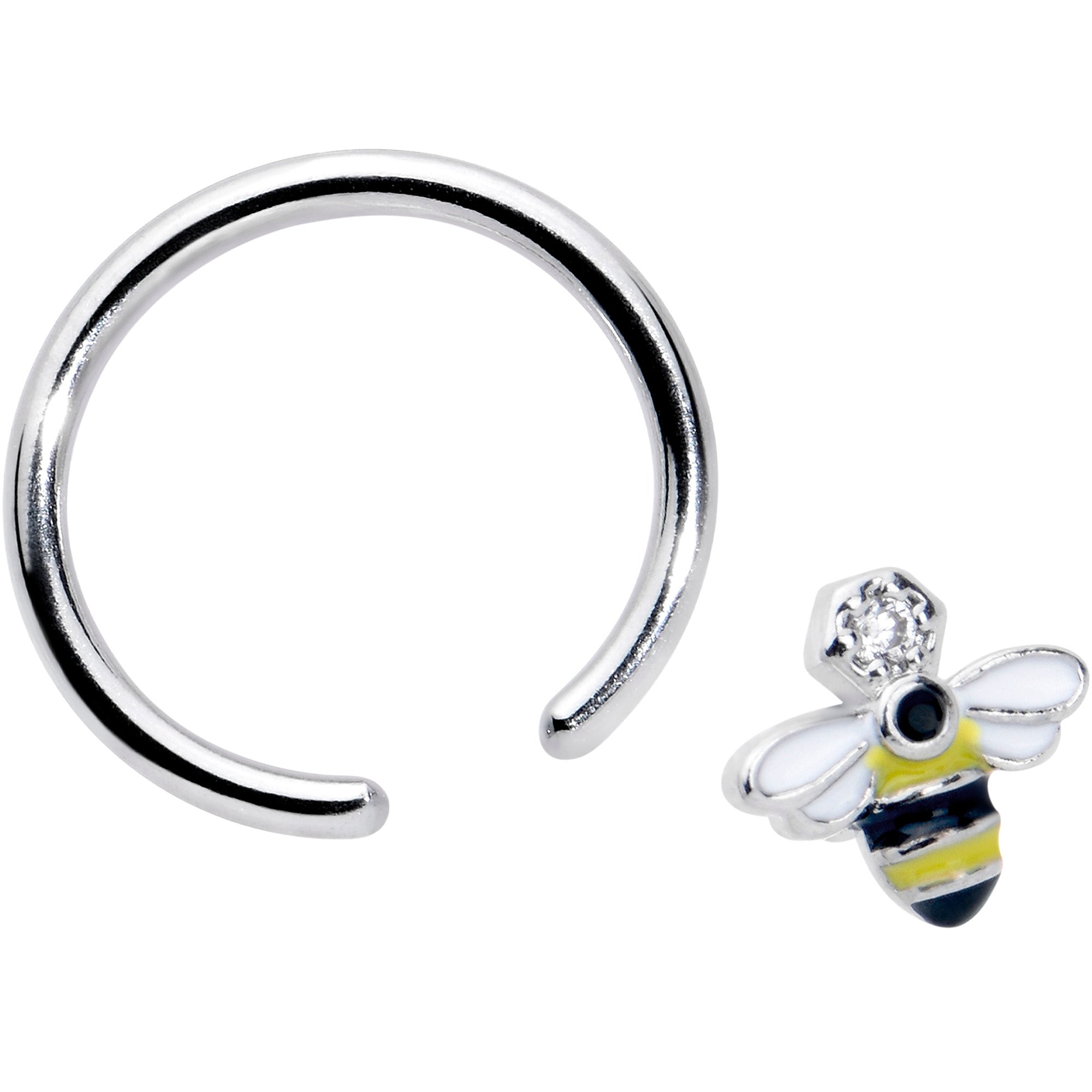 BodyCandy 16G 3/8 Clear CZ Gem Bee Sweet BCR Captive Ring — detail close-up