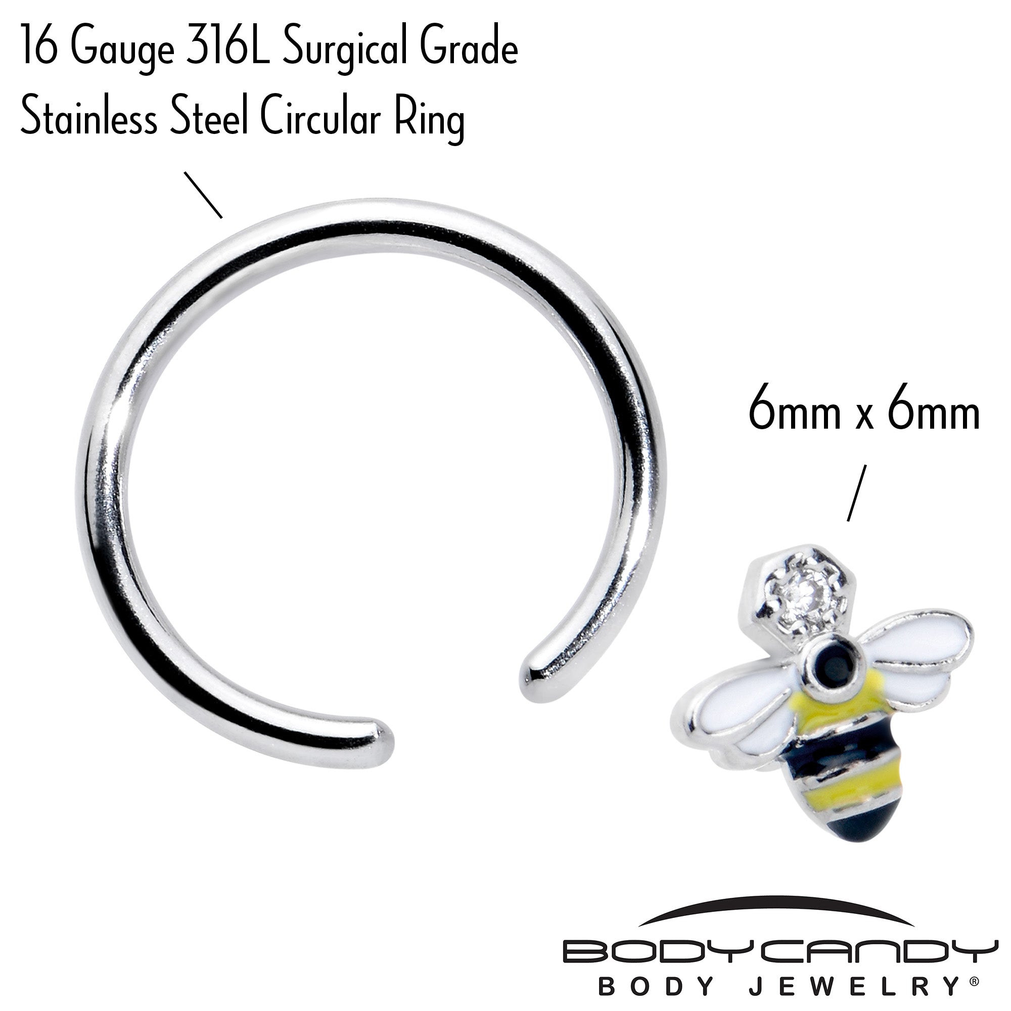 BodyCandy 16G 3/8 Clear CZ Gem Bee Sweet BCR Captive Ring — lifestyle context