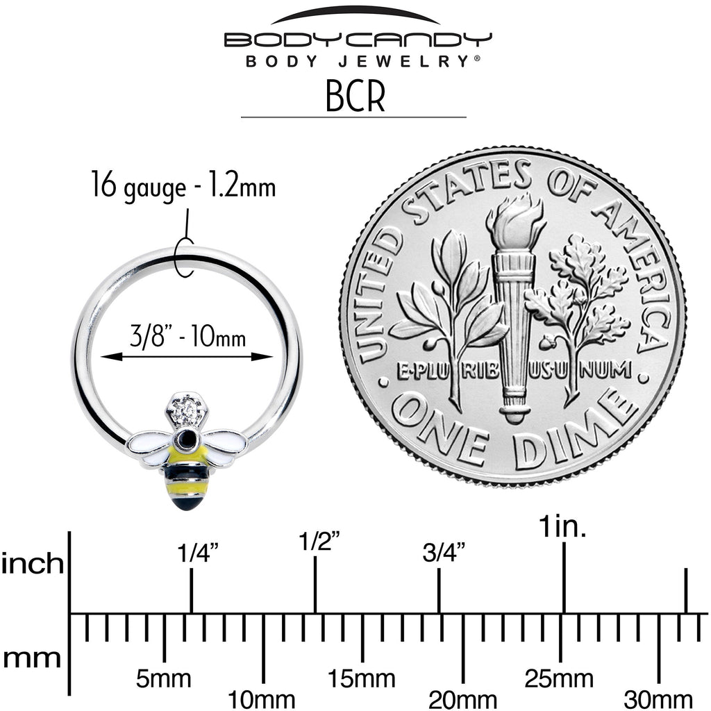 BodyCandy 16G 3/8 Clear CZ Gem Bee Sweet BCR Captive Ring — side view