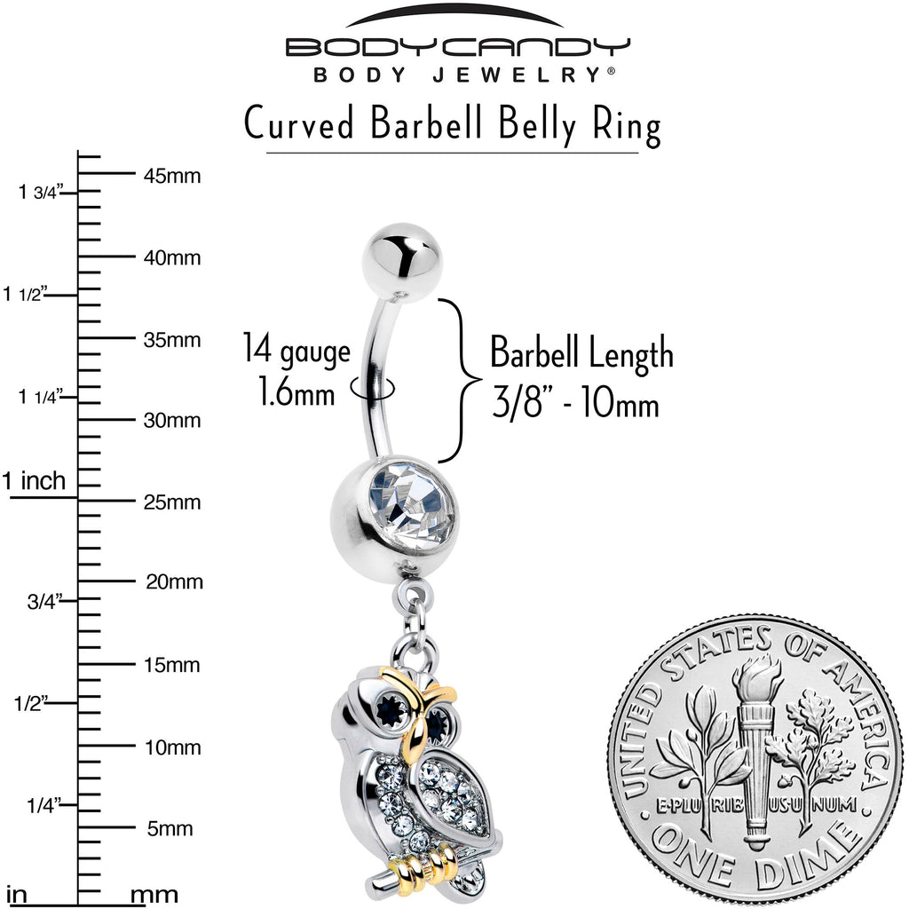BodyCandy Clear Gem Evening Owl Dangle Belly Ring — lifestyle context