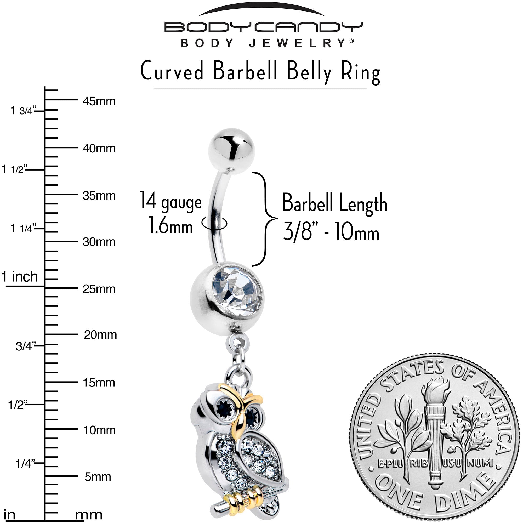 BodyCandy Clear Gem Evening Owl Dangle Belly Ring — lifestyle context