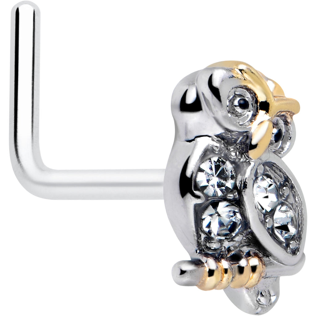BodyCandy 20G 7mm Clear Gem Evening Owl L Shape Nose Ring — main product shot