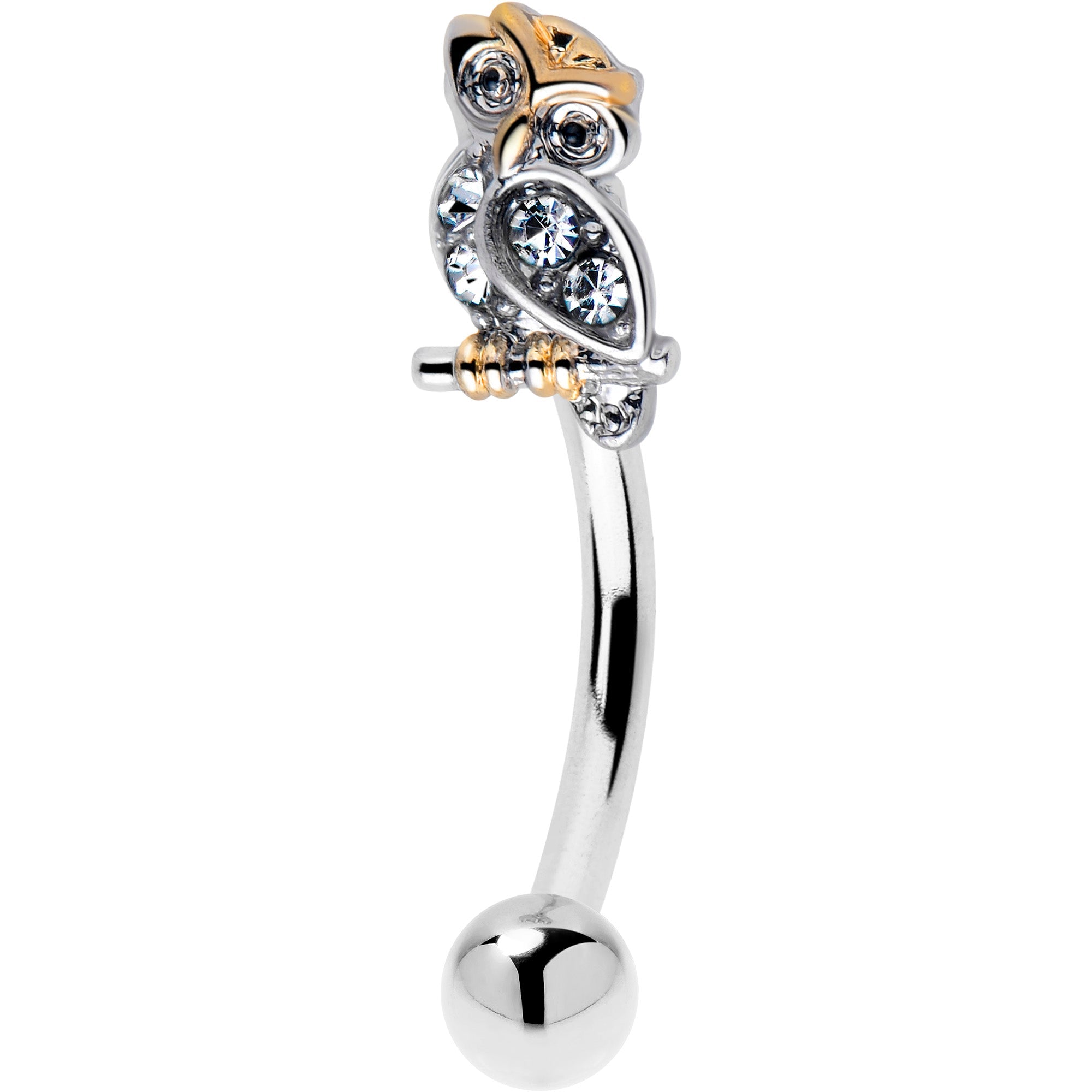 BodyCandy 16G 5/16 Clear Gem Evening Owl Curved Eyebrow Ring — main product shot