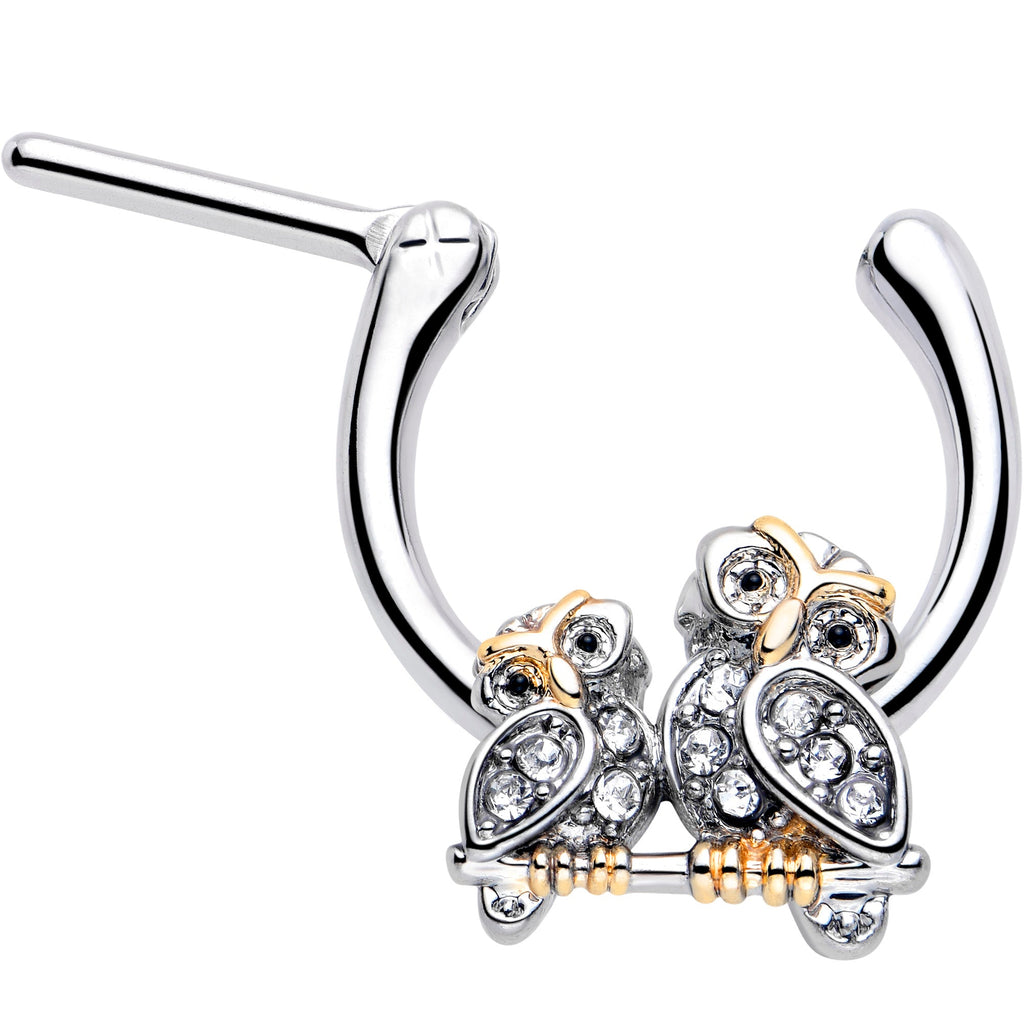 BodyCandy 16G 5/16 Clear Gem Evening Owls Cartilage Clicker — detail close-up
