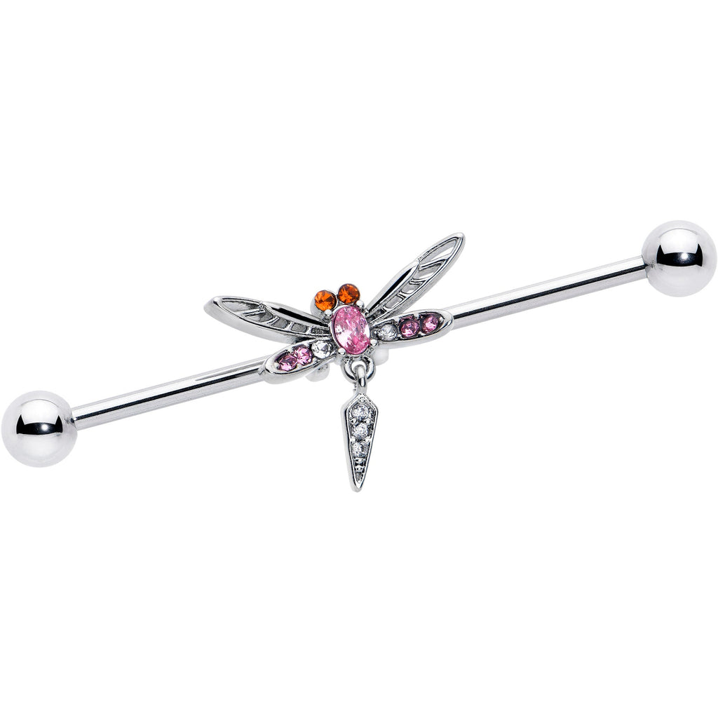 BodyCandy 14G Pink Orange Gem Swank Dragonfly Dangle Industrial Barbell 38mm — main product shot