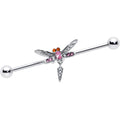 BodyCandy 14G Pink Orange Gem Swank Dragonfly Dangle Industrial Barbell 38mm — main product shot