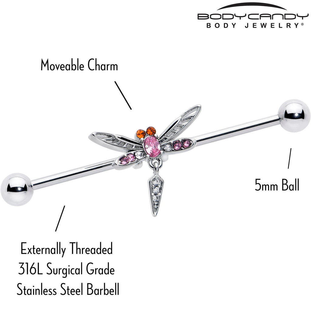 BodyCandy 14G Pink Orange Gem Swank Dragonfly Dangle Industrial Barbell 38mm — lifestyle context