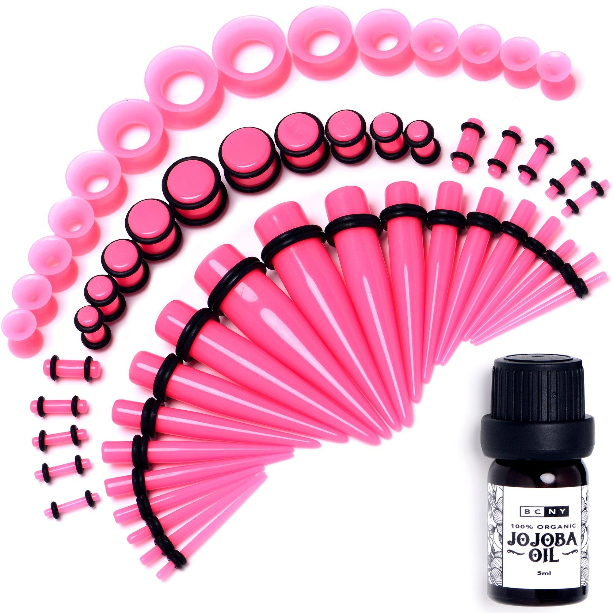 BodyCandy 14G to 1/2 Pink Acrylic 54 Piece Ear Stretching Kit with Jojoba Oil — main product shot
