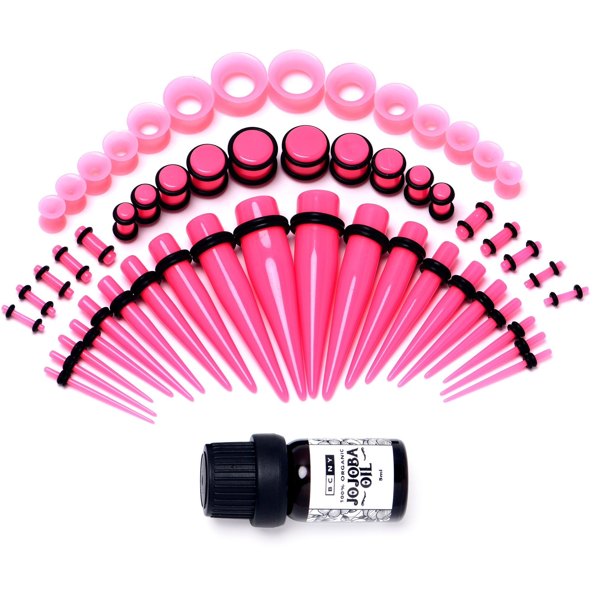 BodyCandy 14G to 1/2 Pink Acrylic 54 Piece Ear Stretching Kit with Jojoba Oil — lifestyle context