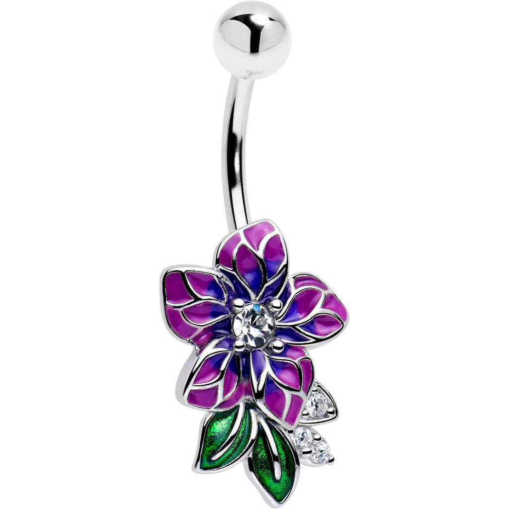 BodyCandy Clear CZ Gem Flower Purple Belly Ring — main product shot