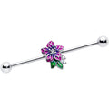 BodyCandy 14G Clear CZ Gem Flower Purple Industrial Barbell 38mm — main product shot