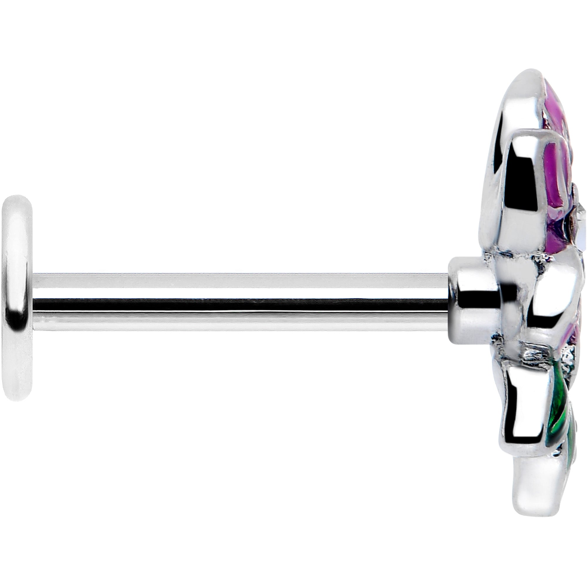 BodyCandy 16G 5/16 Clear CZ Gem Flower Purple Flatback Stud — side view