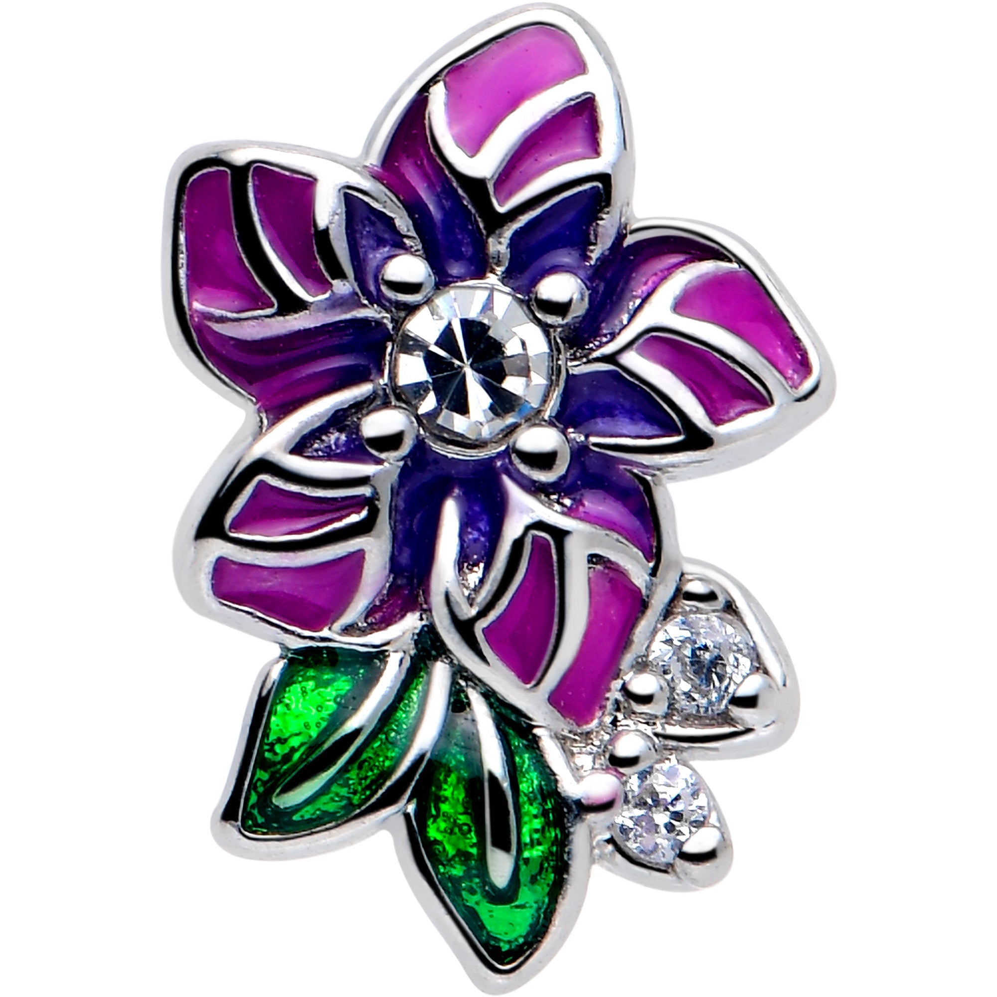 BodyCandy 20G 7mm Clear CZ Gem Flower Purple L Shape Nose Ring — lifestyle context