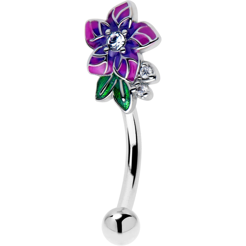 BodyCandy 16G 5/16 Clear CZ Gem Flower Purple Curved Eyebrow Ring — main product shot