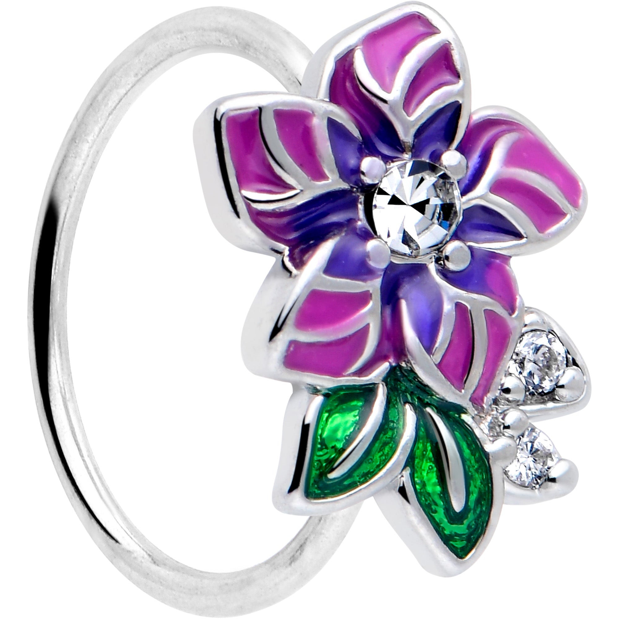 BodyCandy 20G 5/16 Clear CZ Gem Flower Purple Nose Hoop — main product shot