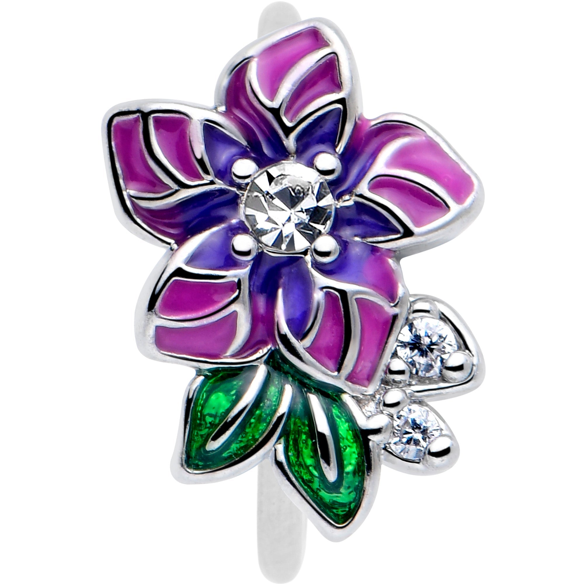 BodyCandy 20G 5/16 Clear CZ Gem Flower Purple Nose Hoop — lifestyle context