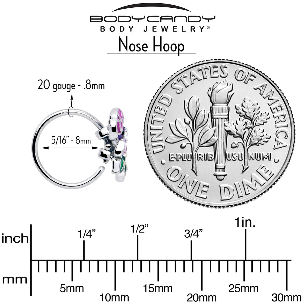 BodyCandy 20G 5/16 Clear CZ Gem Flower Purple Nose Hoop — back view