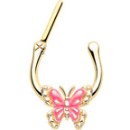 16G 5/16 Gold Tone Butterfly Pink Splash Cartilage Clicker