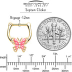 16G 5/16 Gold Tone Butterfly Pink Splash Cartilage Clicker