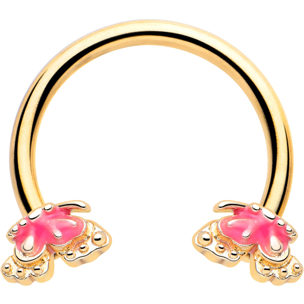 BodyCandy 16G 3/8 Gold Tone Butterfly Pink Splash Horseshoe Circular Barbell — main product shot