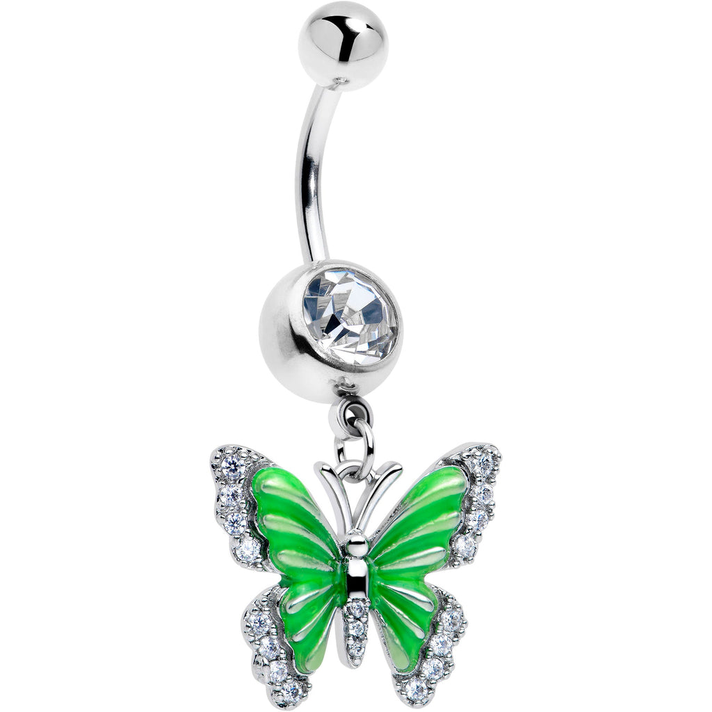 BodyCandy Clear CZ Gem Butterfly Green Dangle Belly Ring — main product shot