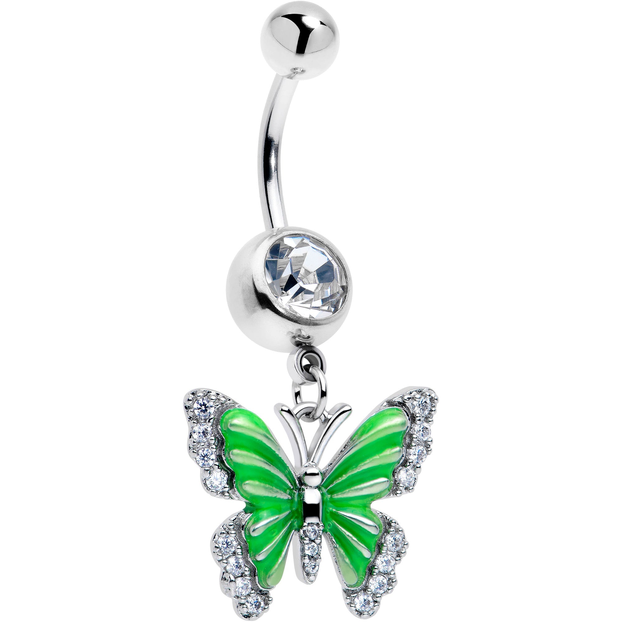 BodyCandy Clear CZ Gem Butterfly Green Dangle Belly Ring — main product shot