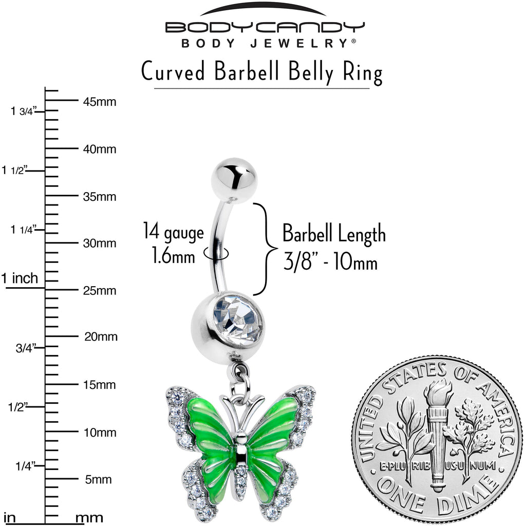 BodyCandy Clear CZ Gem Butterfly Green Dangle Belly Ring — lifestyle context