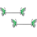 BodyCandy 14G 9/16 Clear CZ Gem Butterfly Green Barbell Nipple Ring Set — main product shot