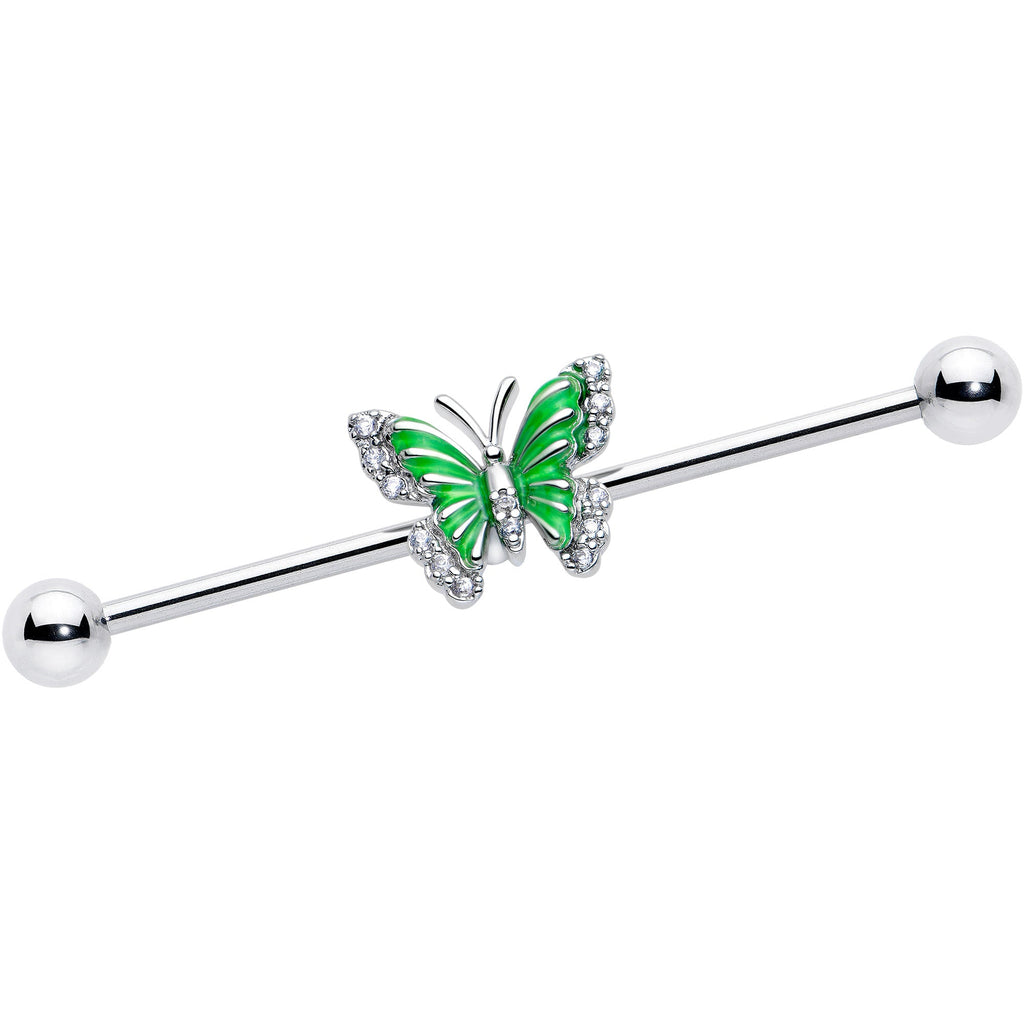 BodyCandy 14G Clear CZ Gem Butterfly Green Industrial Barbell 38mm — main product shot