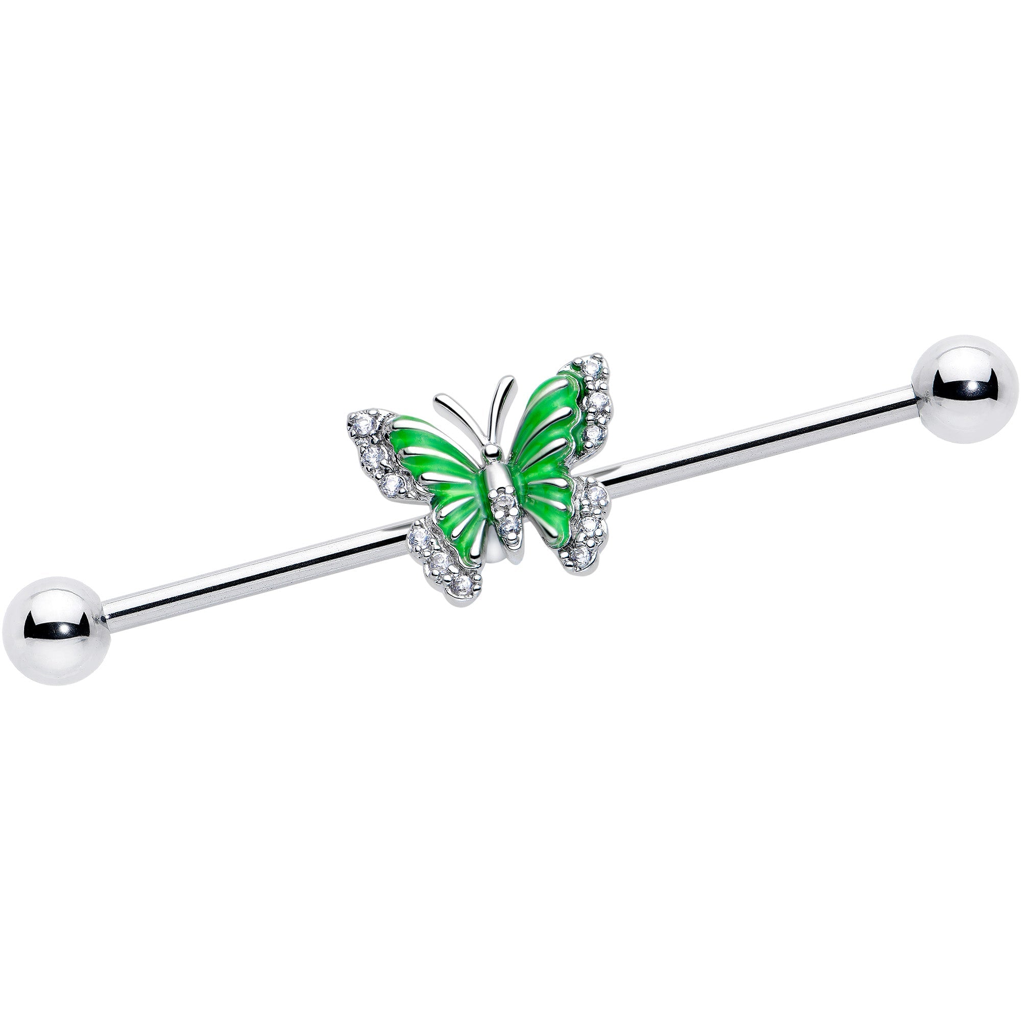 BodyCandy 14G Clear CZ Gem Butterfly Green Industrial Barbell 38mm — main product shot