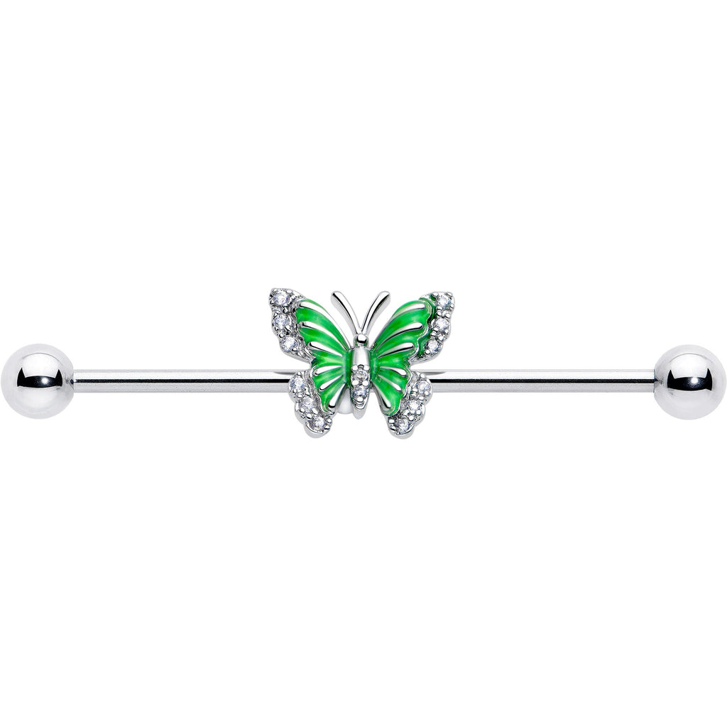 BodyCandy 14G Clear CZ Gem Butterfly Green Industrial Barbell 38mm — lifestyle context