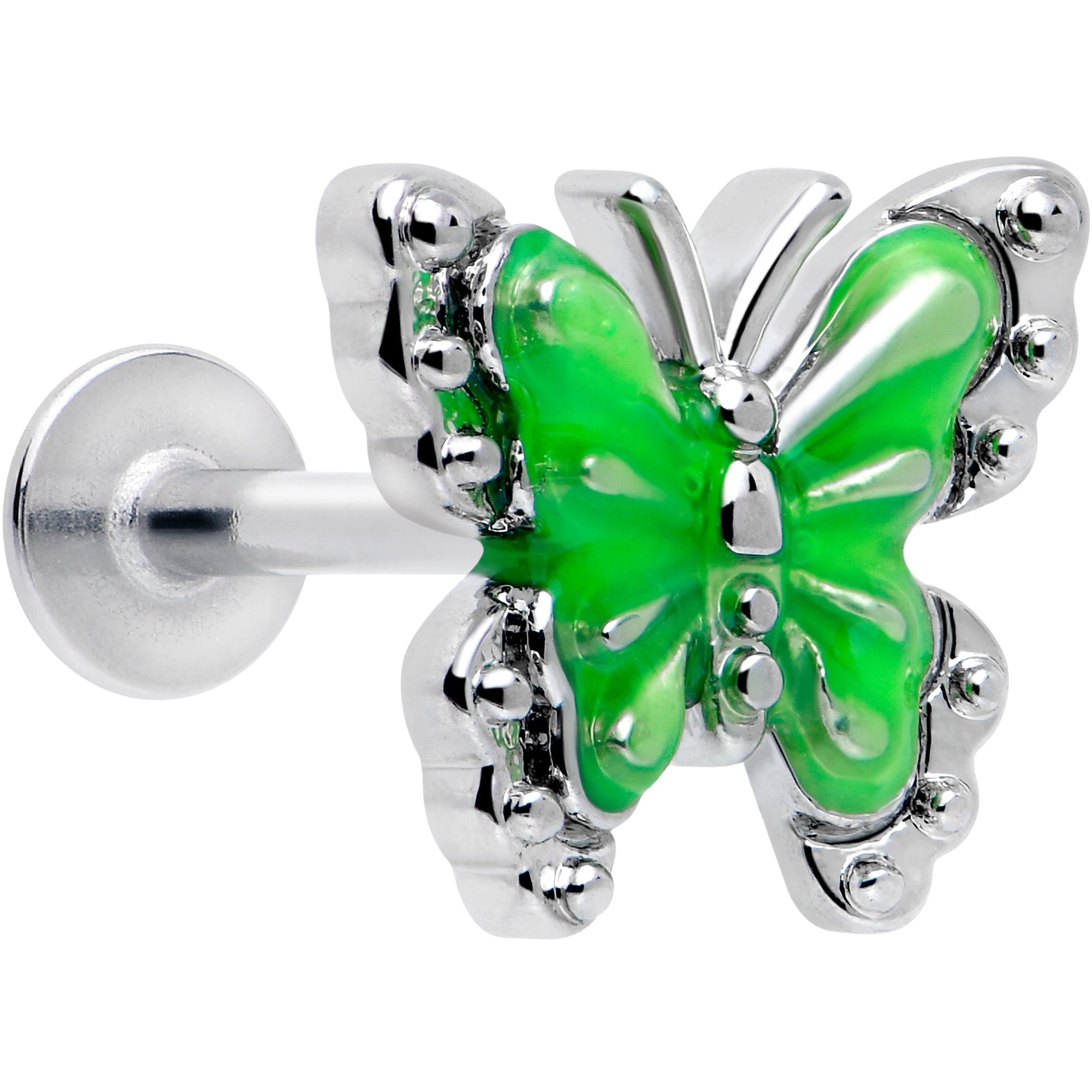 BodyCandy 16G 5/16 Butterfly Green Splash Labret Monroe Tragus — main product shot